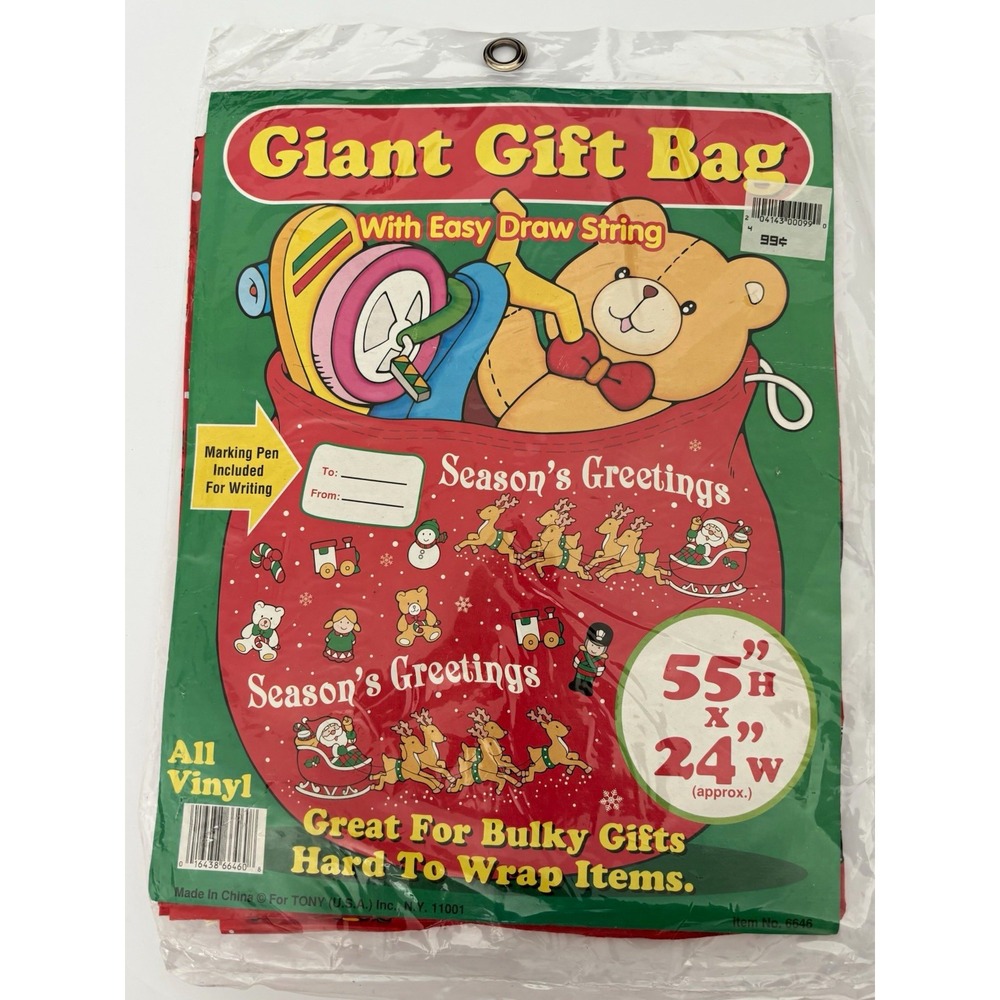 Giant Vinyl Drawstring Gift Bag 55" x 24" Christmas vintage festive nostalgia